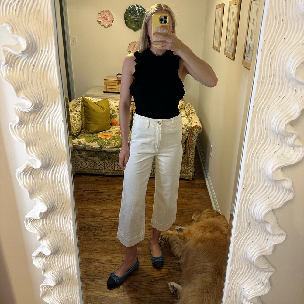 H&M Off-White Wide Leg Cropped Jeans
